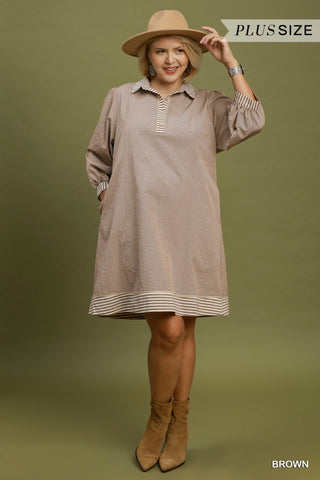 Curvy Stripe Mini Dress- Brown