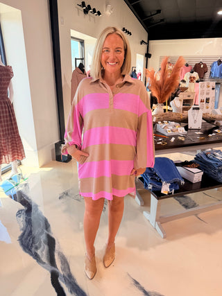 Striped Colorblock Shirt Mini Dress