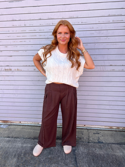 Frayed Linen Pant In Brown