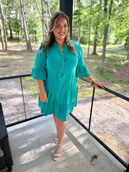 Curvy Baby Bell Mini Dress- Jade