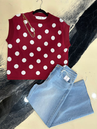 FNL Polka Dot Knit Top - Maroon