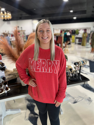 Ribbed Merry Top- Red