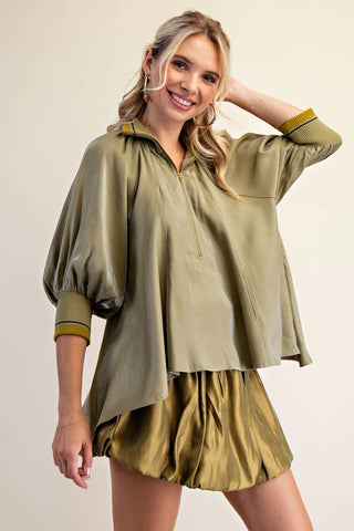 Better Days Band Puff Sleeve Top- Olive