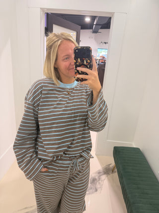 Striped Long Sleeve Set- Brown