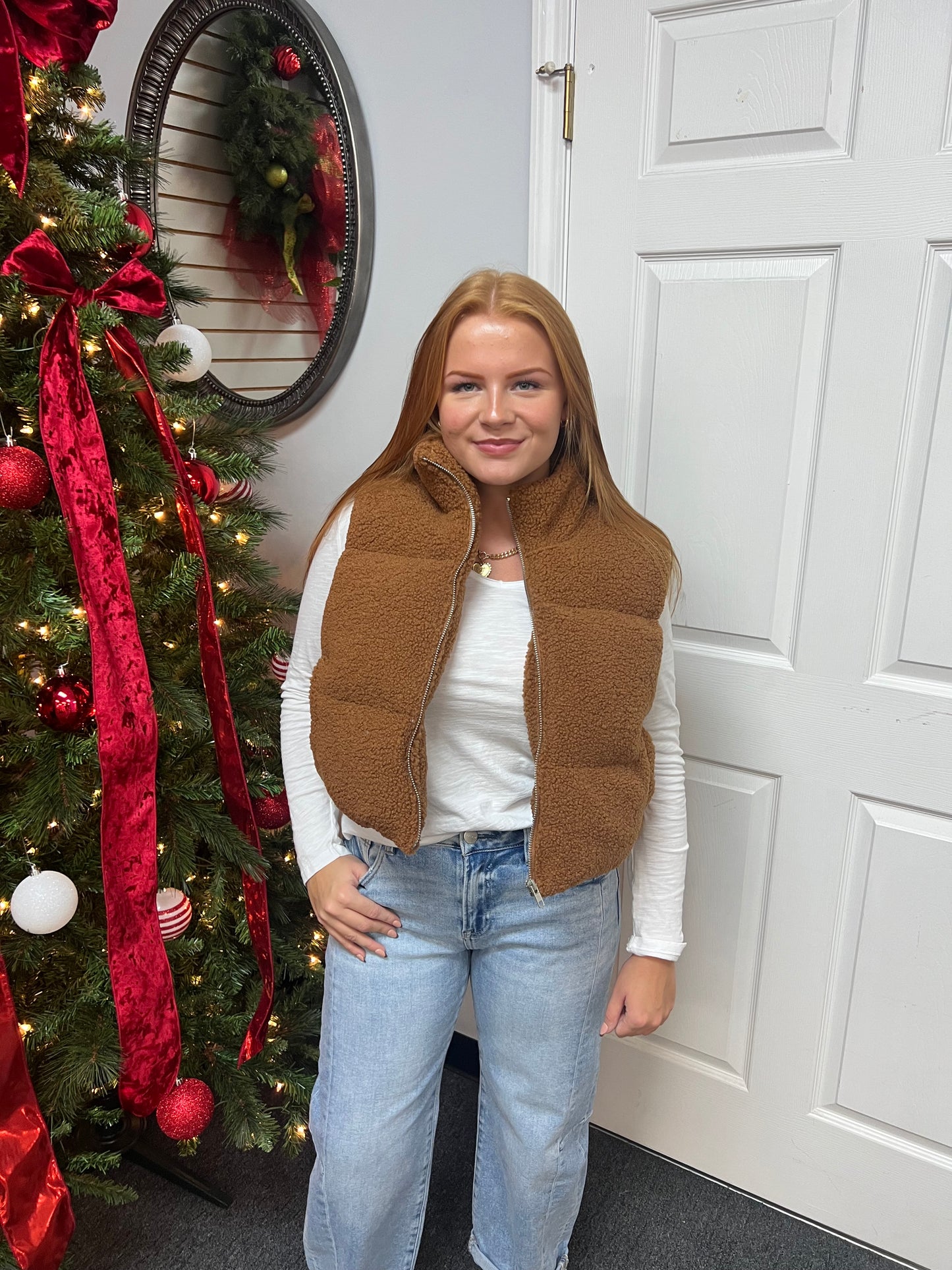 Fuzzy Fit Vest In Brown