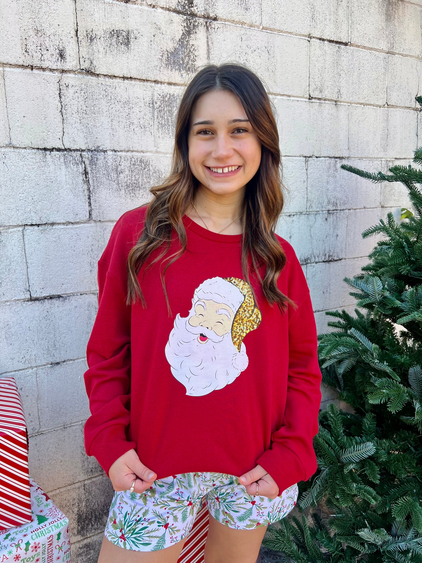 Santa Sequin Sweatshirt- Red & Gold