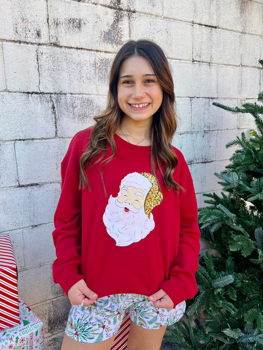 Santa Sequin Sweatshirt- Red & Gold