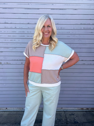 Ella Colorblock Top- Brown