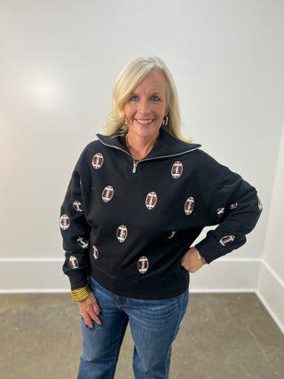 Football Sequins Half Zip Sweatshirt