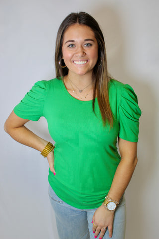 Flirty Fun Ribbed Top In Green