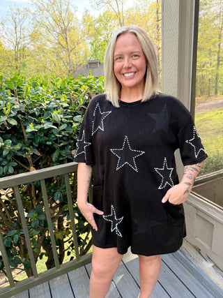Styled in Stars Romper- Black