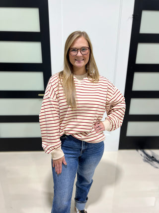 Standing On Stripes Top- Brick