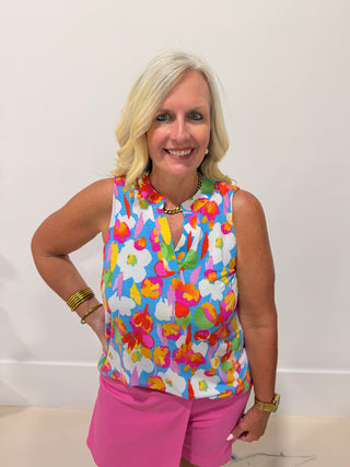 The Confetti Floral Top - Aqua