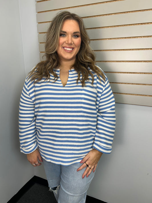 Curvy Boat Day Top- Blue