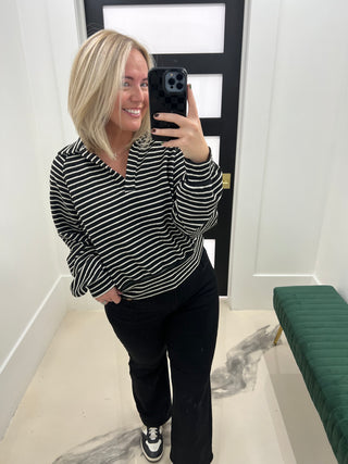 The Laidback Stripe Top - Black