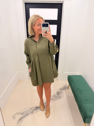 So Darling Shirt Dress/Olive