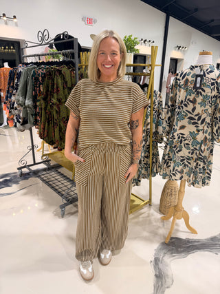 Stripe Pant Set- Khaki