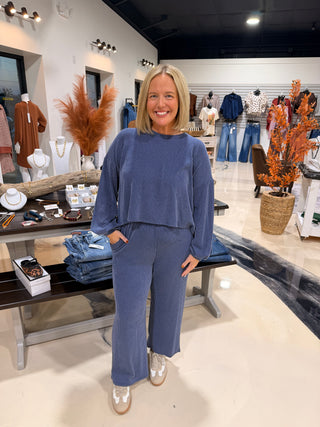The Luxe Lounge Ribbed Pants - Dark Blue