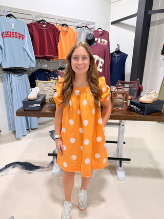 Gameday Polka Dot Dress- Orange