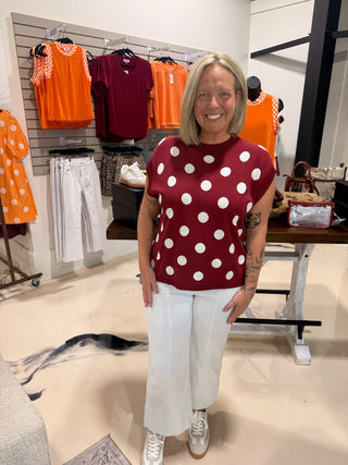 FNL Polka Dot Knit Top - Maroon