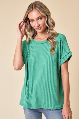A New Day Ribbed Top- Kelly Green