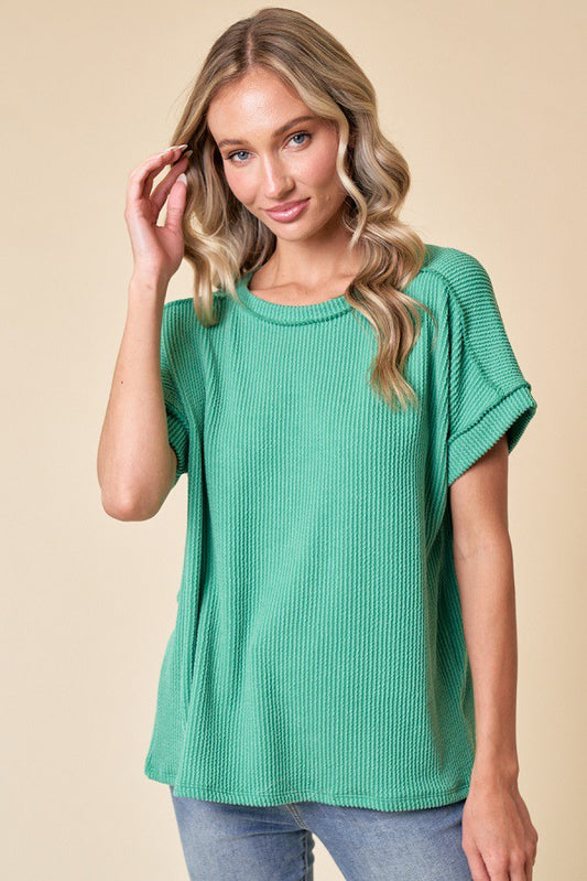 A New Day Ribbed Top- Kelly Green