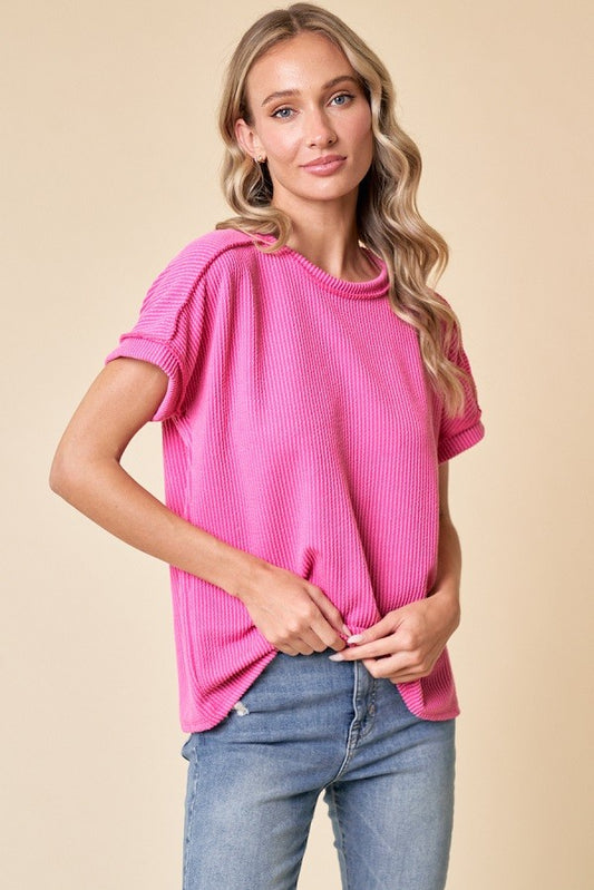 A New Day Ribbed Top- Pink