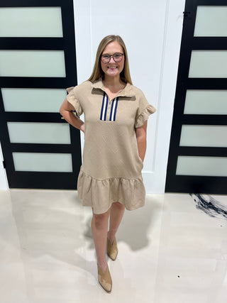 Danielle Quilted Mini Dress- Taupe