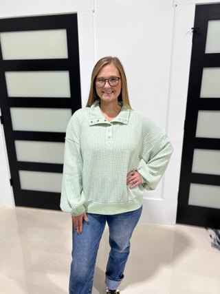 Weekend Waffle Knit Top - Sage