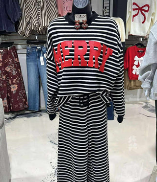 Sailor Cloudy Knit Stripe Bottoms - Black