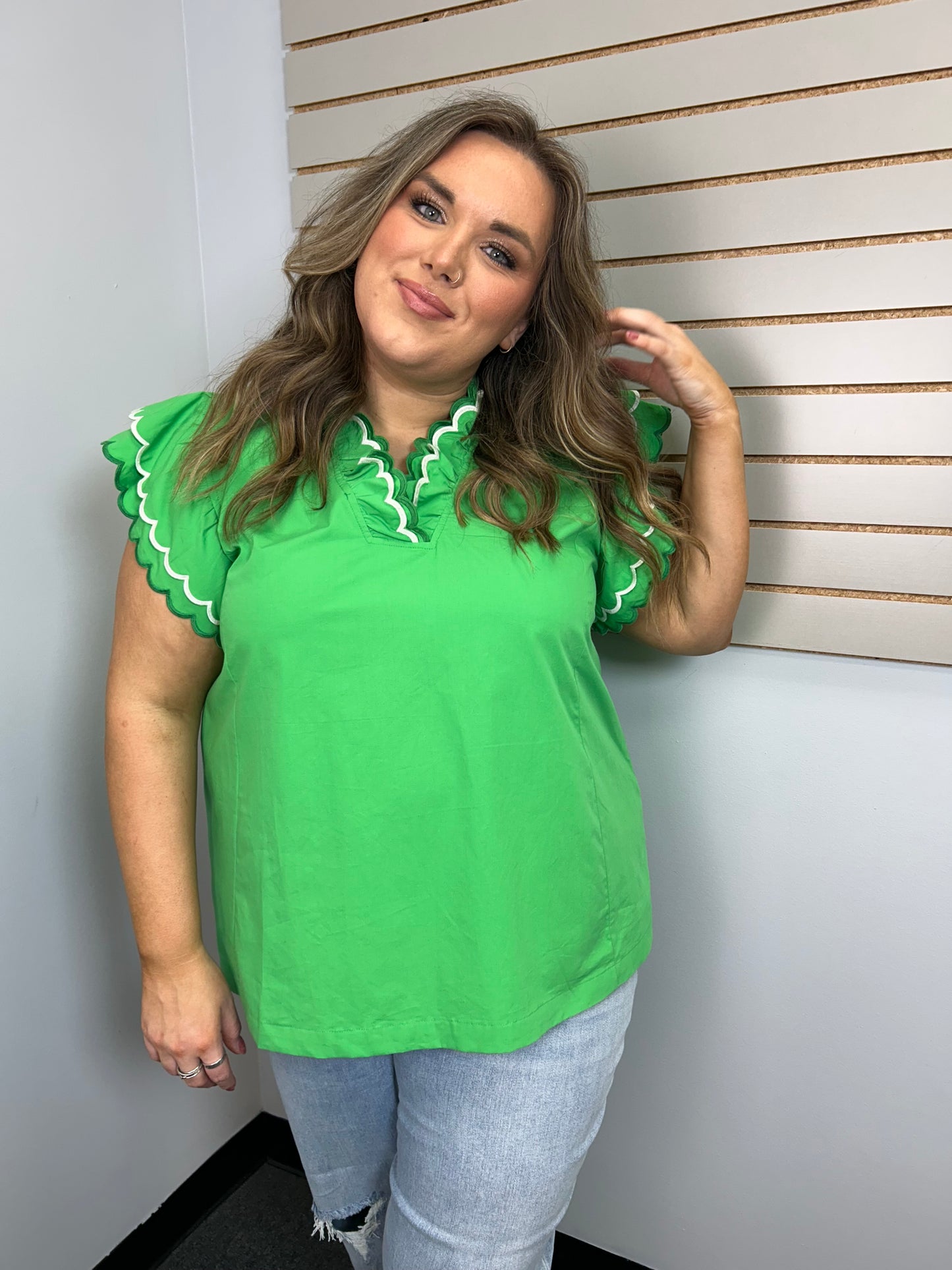 Curvy Garden Party Blouse- Green