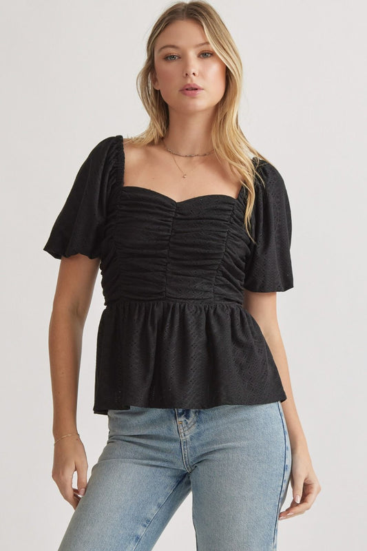 Eyelet Sweetheart Top- Black