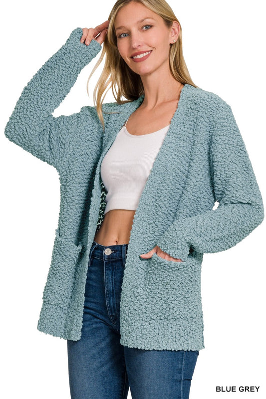 Popcorn Cardigan In Blue Grey