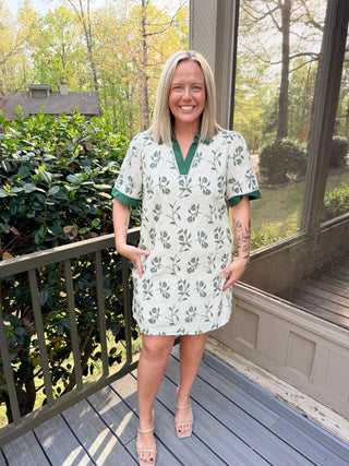 Spring Petals Mini Dress- Sage