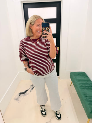 Dolly Stripe Top- Burgundy