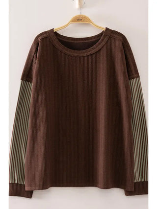 At Home Stripe Top- Brown
