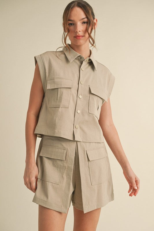 Solid Cropped Formal Set- Taupe