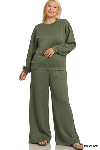 Curvy Scuba Crewneck Set- Olive