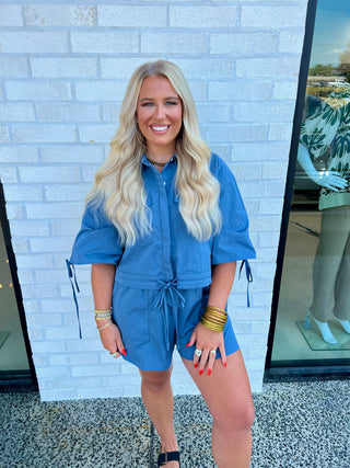 Kinley Drawstring Set- Denim