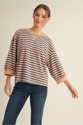 Amber Stripe Top- Denim