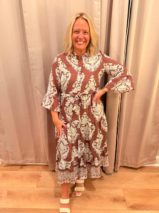 Fall Flourish Maxi Dress- Brown