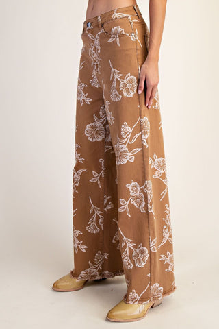 Flower Power Twill Pants-Camel