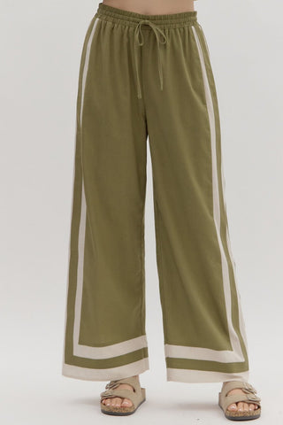 Accent Border Pant- Olive