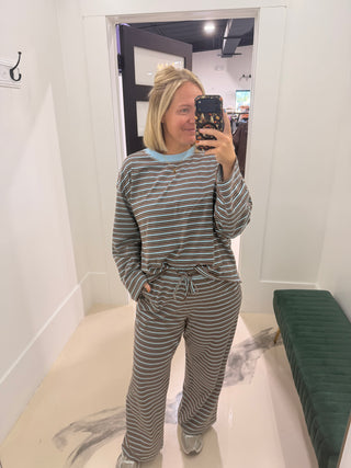 Striped Long Sleeve Set- Brown