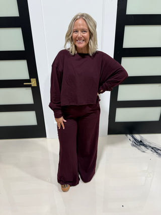 Cotton Slub Lounge Pant- Dark Cherry