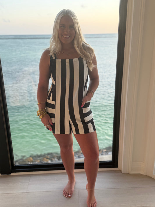 Day In The Life Striped Romper- Black