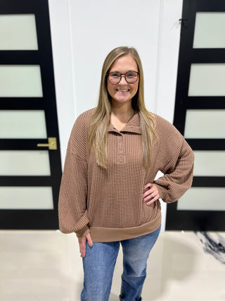 Weekend Waffle Knit Top - Chocolate