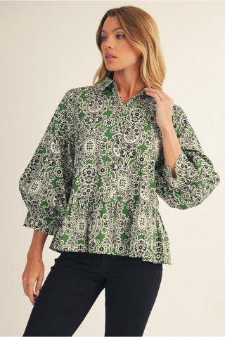 Fall Boho Blouse- Green