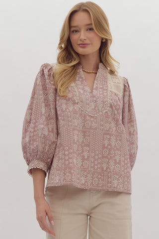 Savannah Charm Top- Dusty Rose