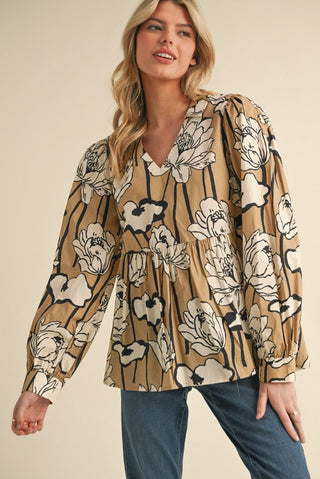 Floral Whimsy Top- Taupe